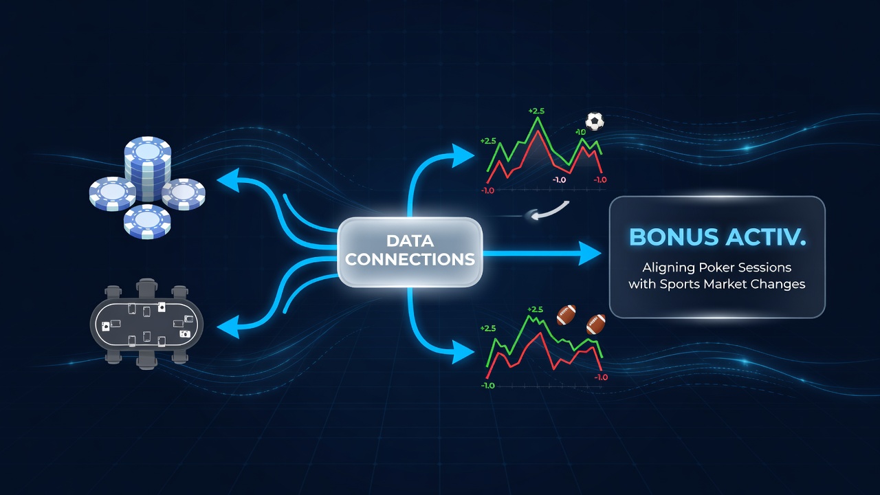 Data visualization dashboard displaying poker session metrics aligned with sports market changes and bonus windows