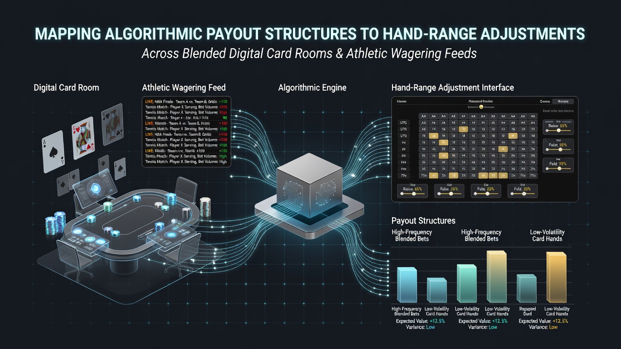 Digital interface showing poker hand ranges overlaid with live sports betting odds on a mobile screen