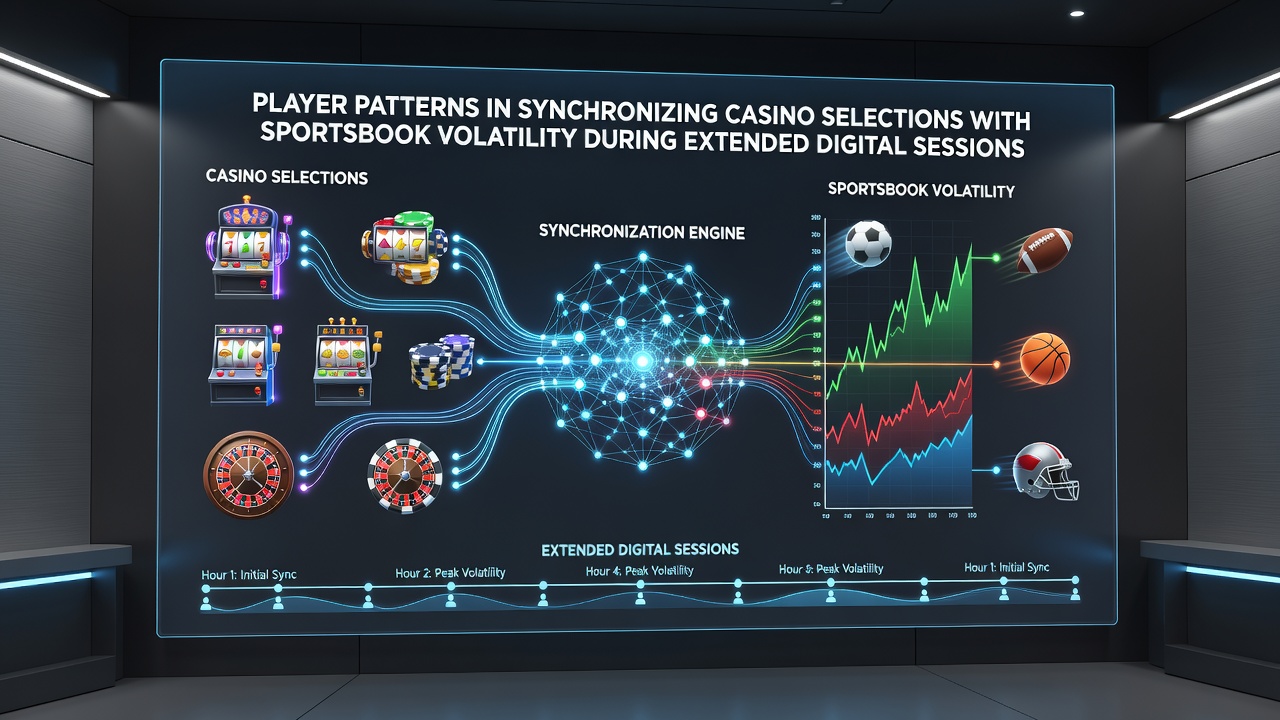 Analytics dashboard illustrating player synchronization of casino selections with sportsbook volatility over extended poker play