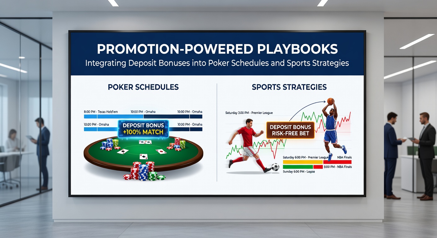 Sports bettor analyzing deposit bonus terms alongside poker tournament bracket on dual monitors