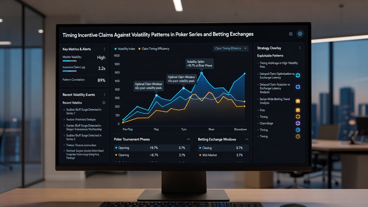 Infographic showing synchronized timelines of poker series events, bonus claim periods, and betting exchange volatility indices